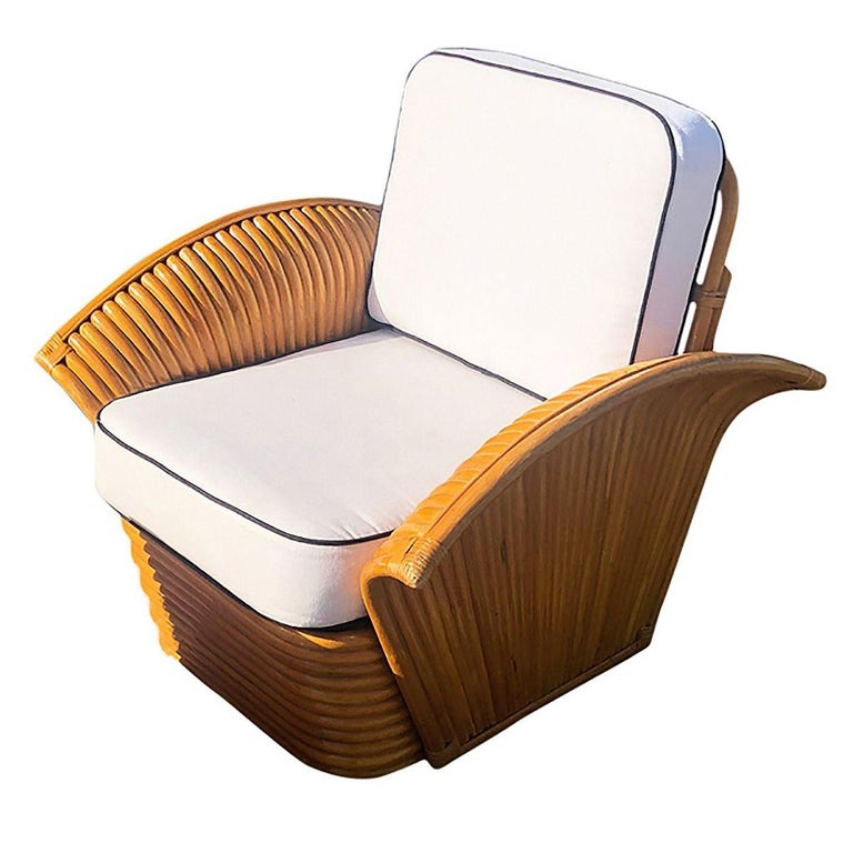 Vintage Art-Deco Style Rattan Fan Arm Lounge Chair/Ottoman Set, 3 sets Avail