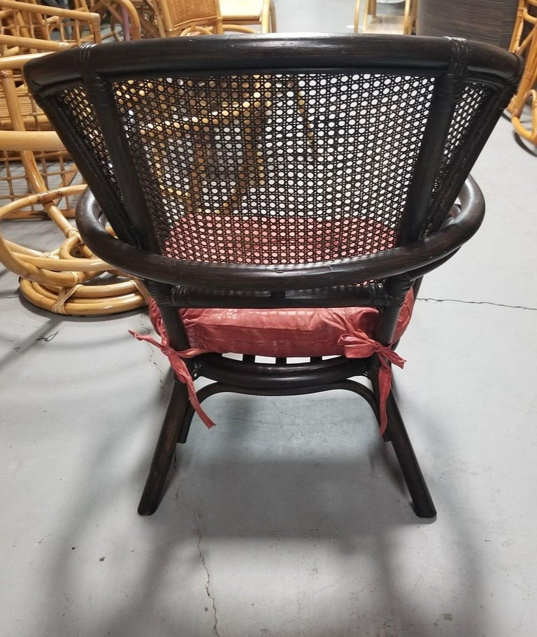 Restored Dark Wood Rattan Cane Fan Back Armchair