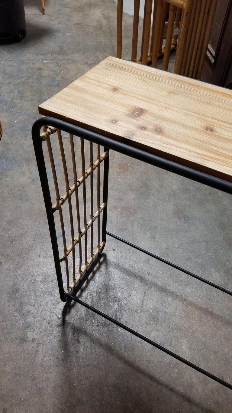 Restored Blonde Wood and Reed Rattan Waterfall Console Table