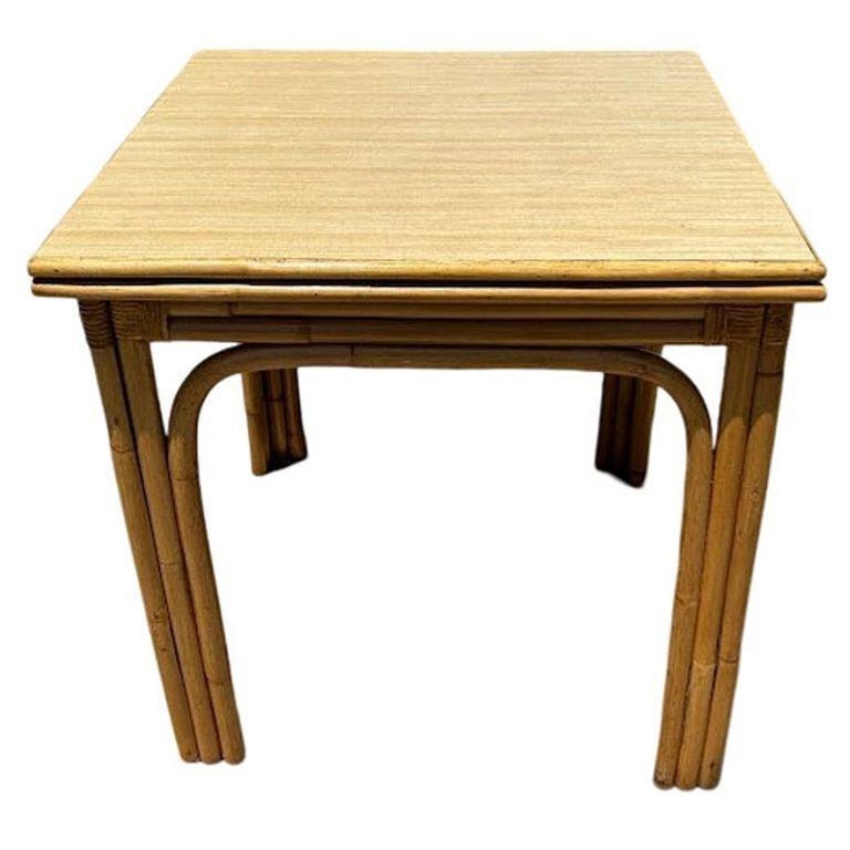 Restored Mid-century Blond Expanding Hinge Leaf Rattan Dining Table