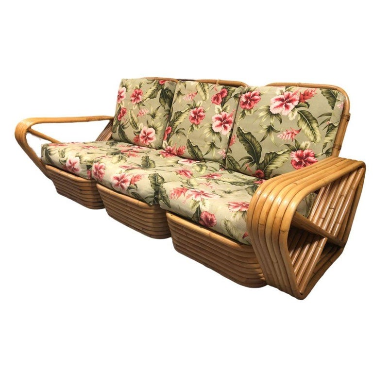 Restored Rattan Six Strand Square Pretzel Sofa