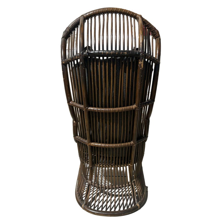Restored Mid-Century Dark Stained Rattan Canopy Chair, Pair