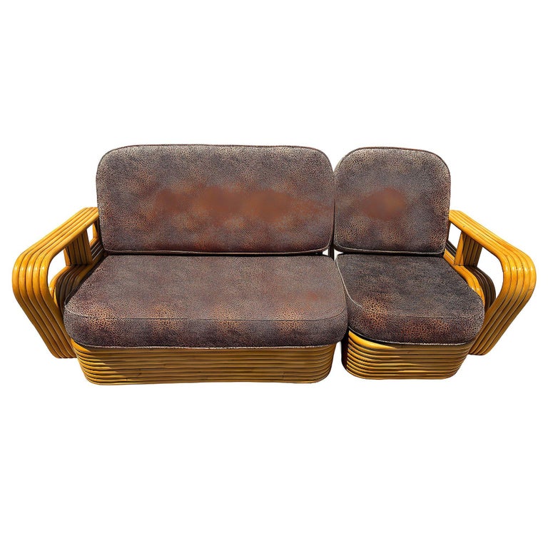 Restored Five-Strand Streamline Square Pretzel Rattan Sofa & Chair set