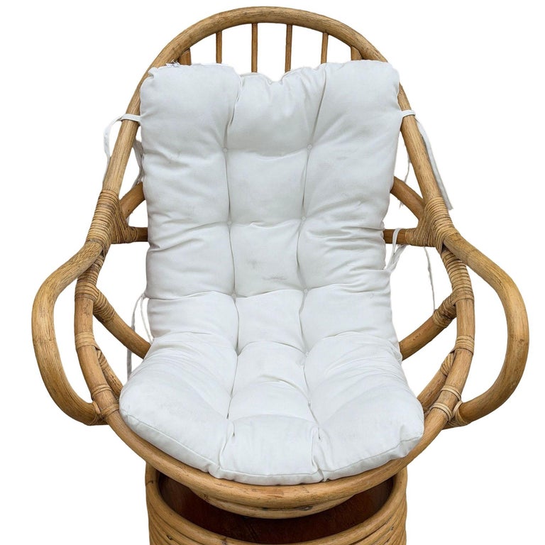 Restored Swivel Bucket Lounge Chair on Stacked Rattan Pedestal Base