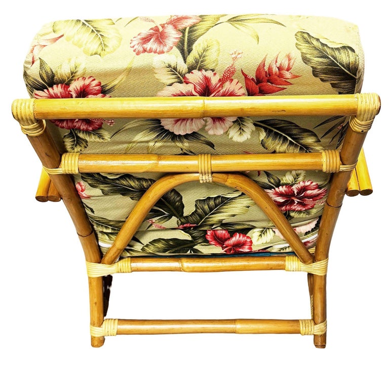 Restored MCM Blond 1949er Rattan 3-Strand Lounge Chair by Heywood Wakefield