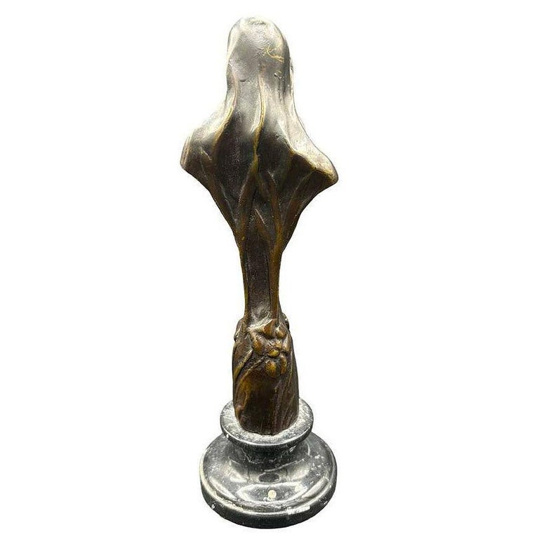 Emmanuel Villanis Style Art Nouveau French Virgin Mary Sculpture w/ Marble Base