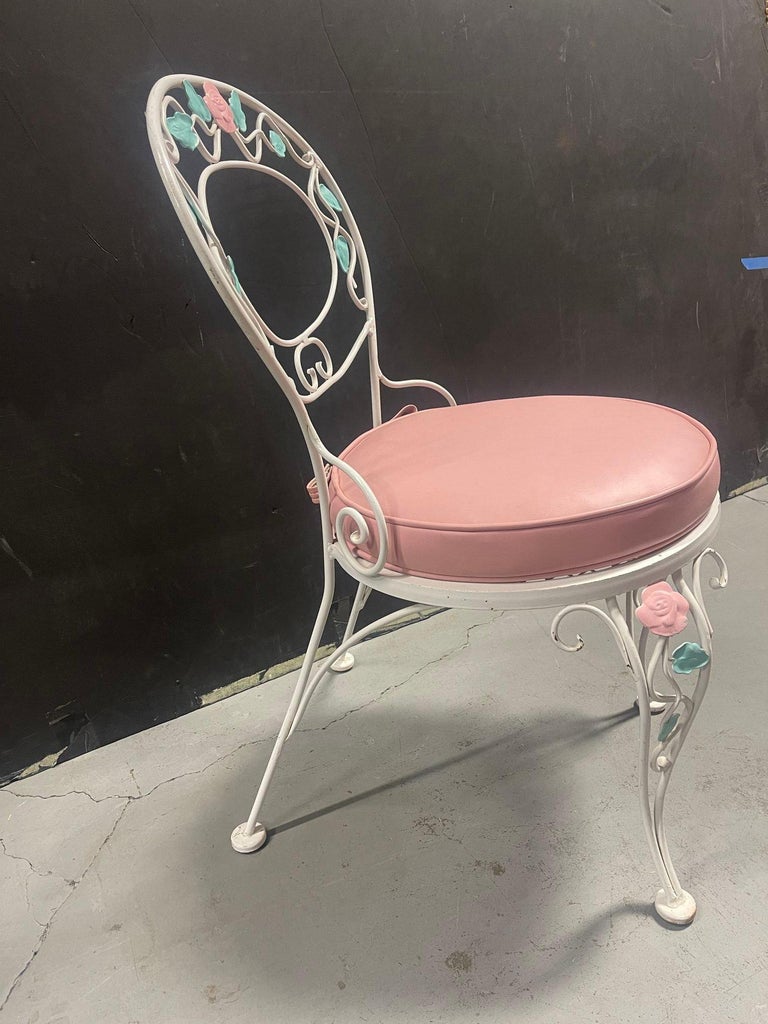 Pink Rose White Iron Garden Table and Chairs Set