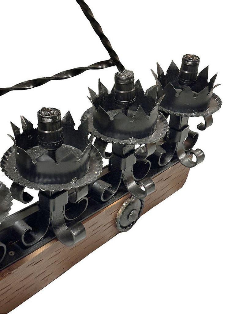 Spanish Revival Wrought Iron 7-Light Wood Beam Grand Wall Sconce, 2 Available