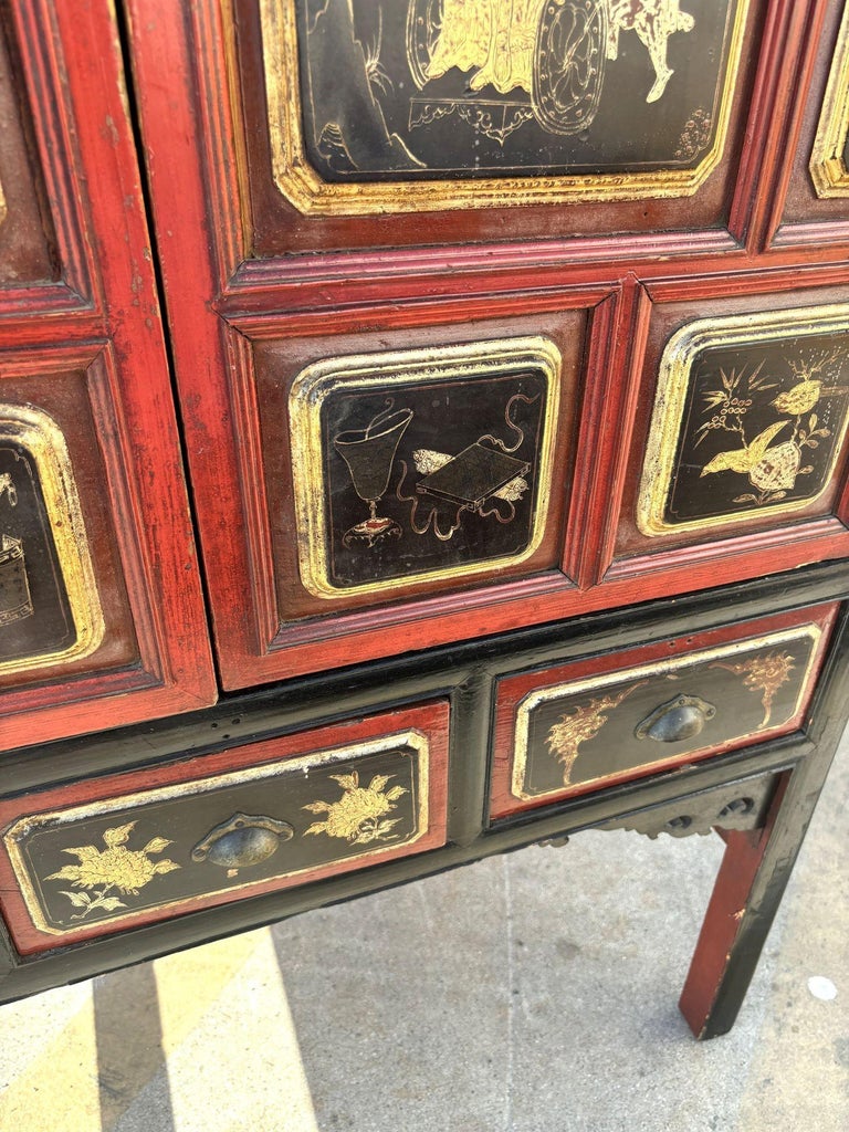 Qing Dynasty Hand Painted & Lacquered Gilt Armoire Cabinet, China