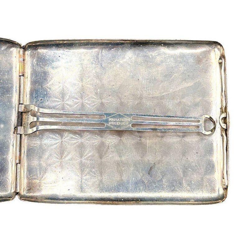 Sterling Silver Art Deco Cigarette Case w/ 18k Gold Inlay by Marathon