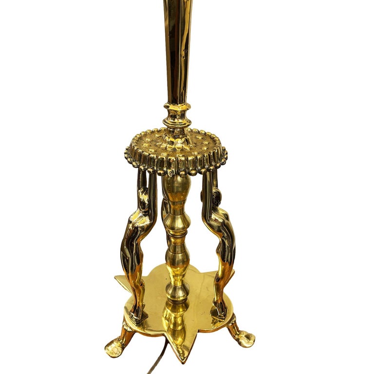 1920 Brass Figural Nude Art Deco Flapper Table Lamp by Frankart w/ Shade