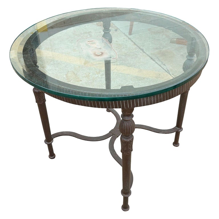 Louis XVI High Style Bronze Accent Table w/ Round Glass Top