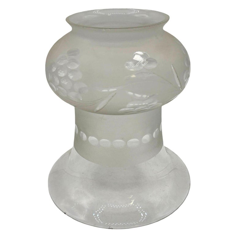 Victorian Two-Tone Frosted Wheel Cut Glass Oil Lamp Fluted Hurricane Shade
