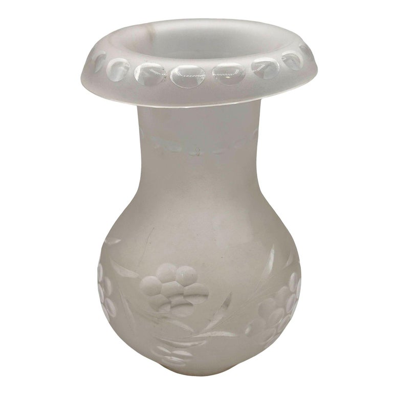 Victorian Frosted Wheel Cut Glass Oil Lamp Fluted Hurricane Shade