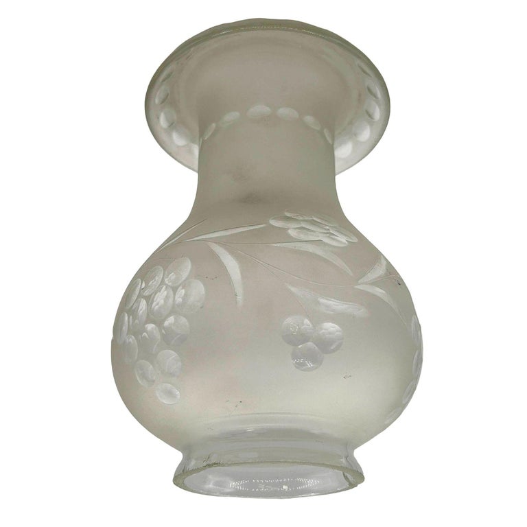 Victorian Frosted Wheel Cut Floral Glass Oil Lamp Hurricane Fluted Shade