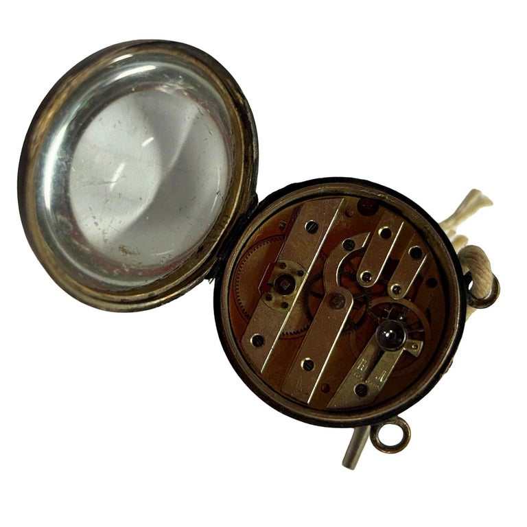 Late Victorian 1900 Gilt Brass & Crystal Glass Ball Pocket Watch w/ Key