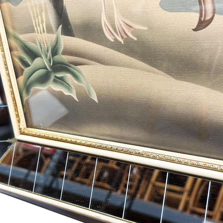 Mid Century White Flamingo Lithograph Print by Turner in Mirror Frame