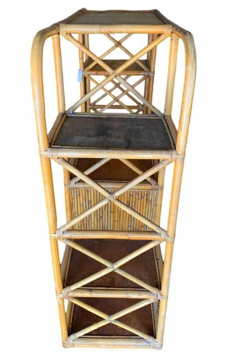 Restored Rattan Seven-Tier Display Shelf Wall Etagere Unit w/ Cabinet