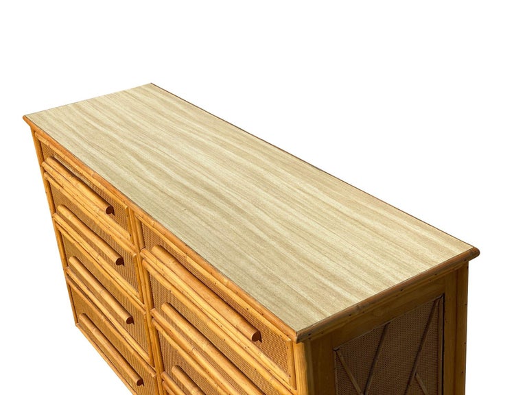 Restored Mid-century Rattan & Wicker Dresser by Mengel Furniture