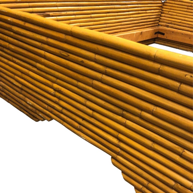 Restored Mid-Century Stacked Rattan Bed Full Sized Bed Frame
