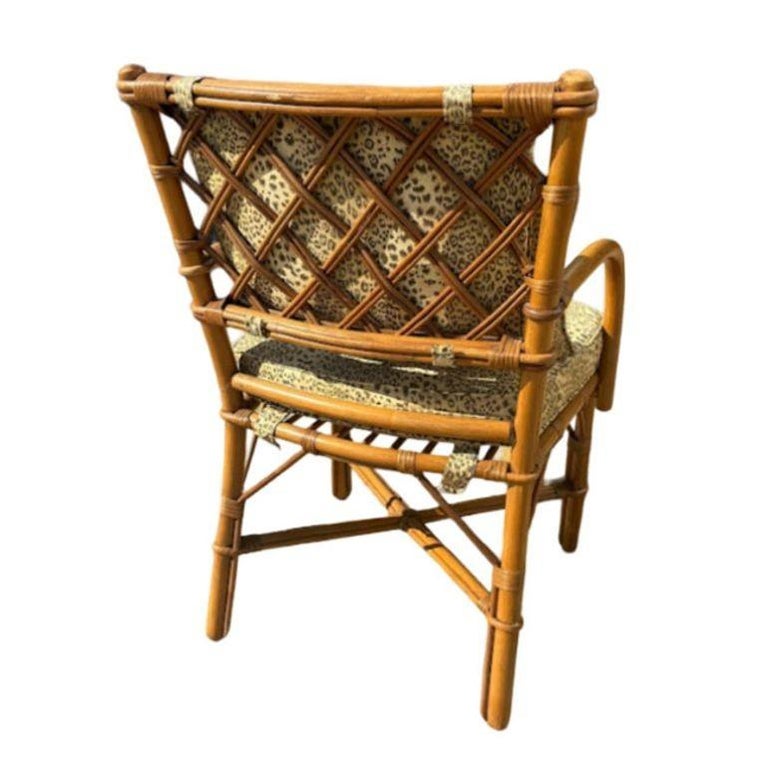 Restored Mid-century Rattan Dining Table & Chairs w/ Leopard Print Cushions