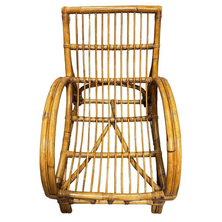 Restored MCM Rattan Double-Strand Half Moon Arm Lounge chair