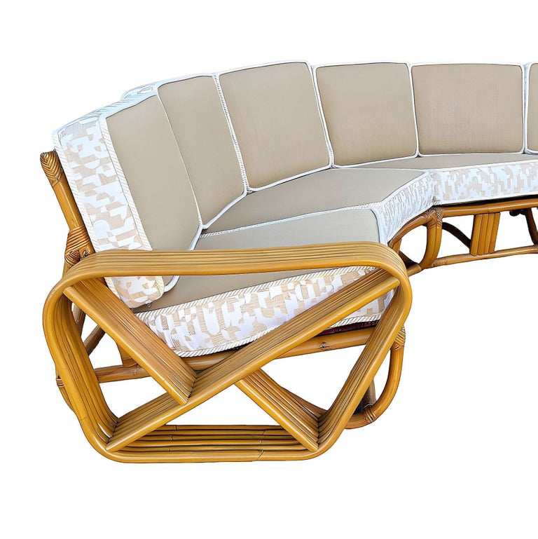 Restored 6-Strand Square Pretzel Rattan Corner Sectional Sofa