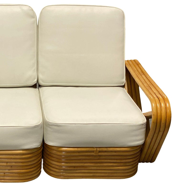 Restored Frankl Style Four-Strand Square Pretzel Rattan Sectional Settee