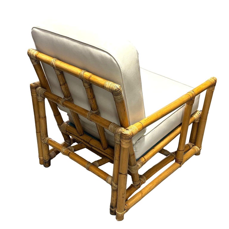 Restored James Mont Inspired Rattan Lounge Chairs w/ Modernist Arms