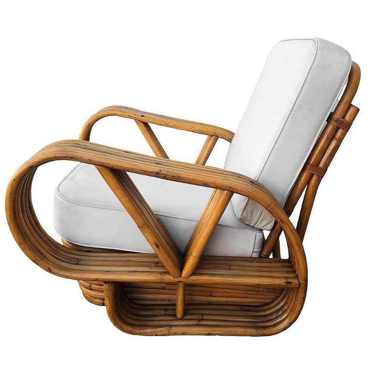 Restored Rattan Five-Strand "Victory Speed" Arm Loungechair w/ Ottoman, Set of 3