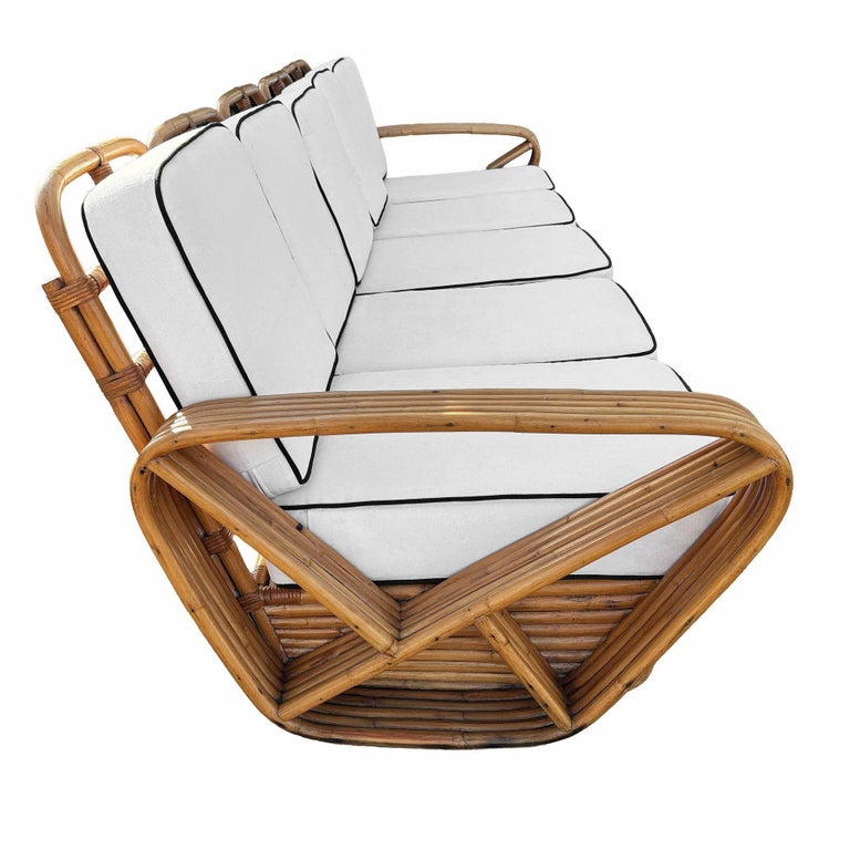 Restored Paul T Frankl Style Rattan 5-Strand Square Pretzel 5-Seat Sectional