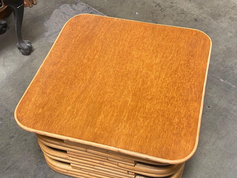 Restored 1940's Stacked Rattan Coffee Table w/ Rattan Wrapped Mahogany Top