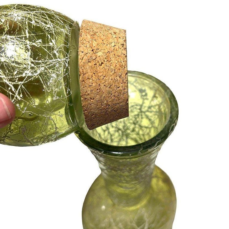 Spanish Mid Century Spaghetti String Green Art Glass String Decanter Bottle