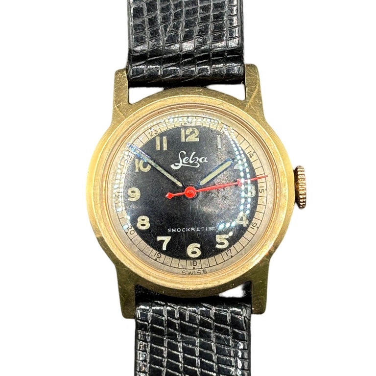 Selza Automatic WWII Military Aviation Pilot Cold Capped 14K Gold Watch