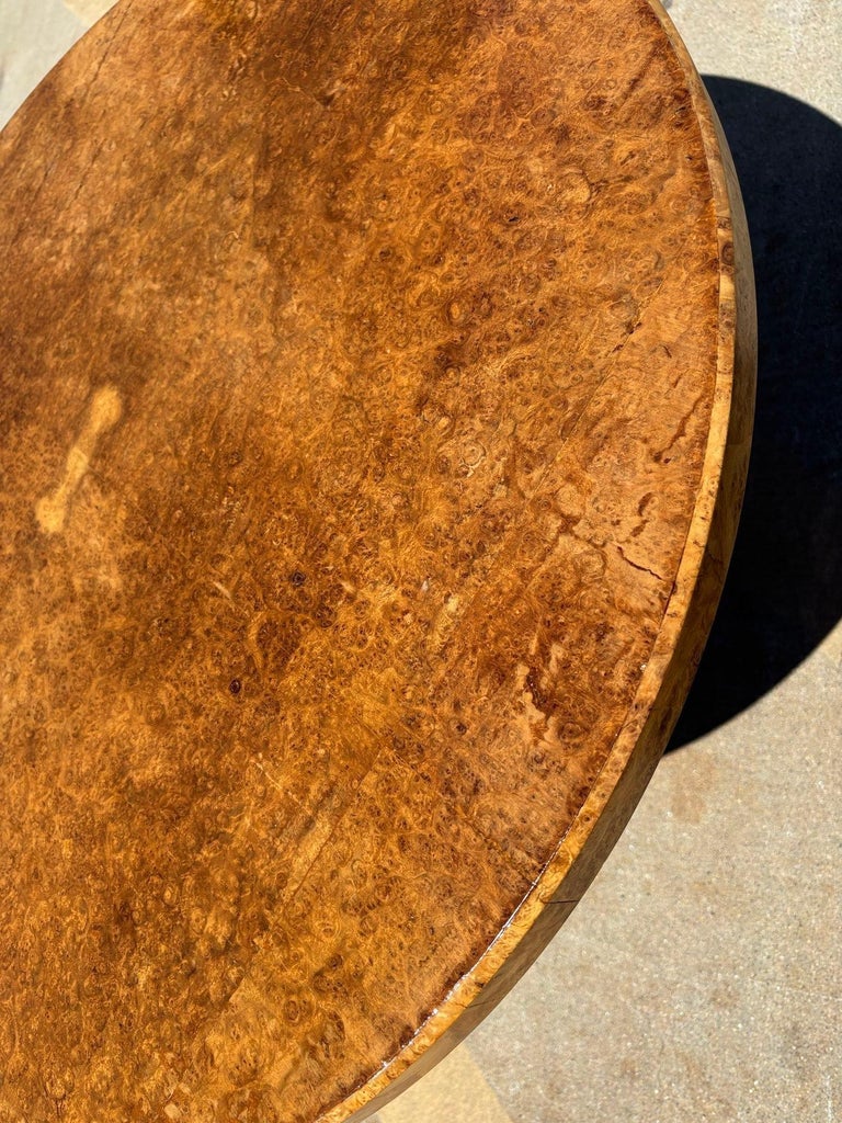 Restored Art Deco Jules Leleu Round Oak Burled Wood Table