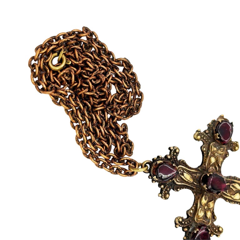 Renaissance Revival Austro-Hungarian Gothic Cross Necklace with Garnets