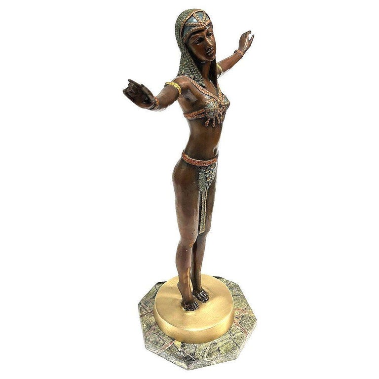 Art Deco Style Egyptian Belly Dancer Bronze Sculpture on Marble Base by Marius