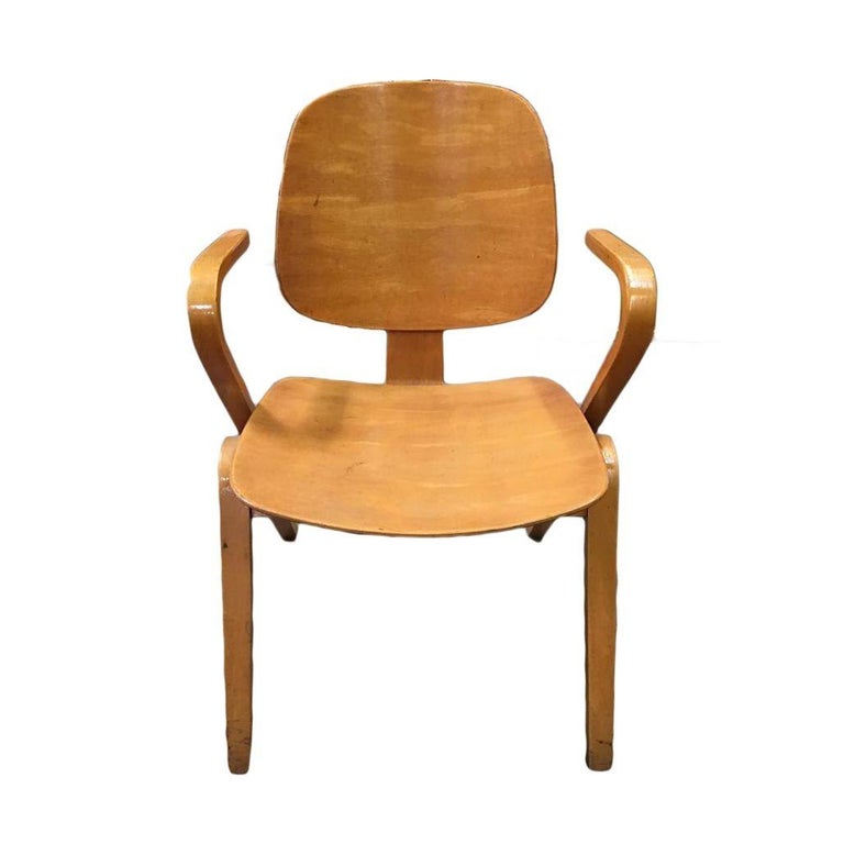 Midcentury Thonet Bent Plywood Armchairs by Joe Atkinson, Set of 5