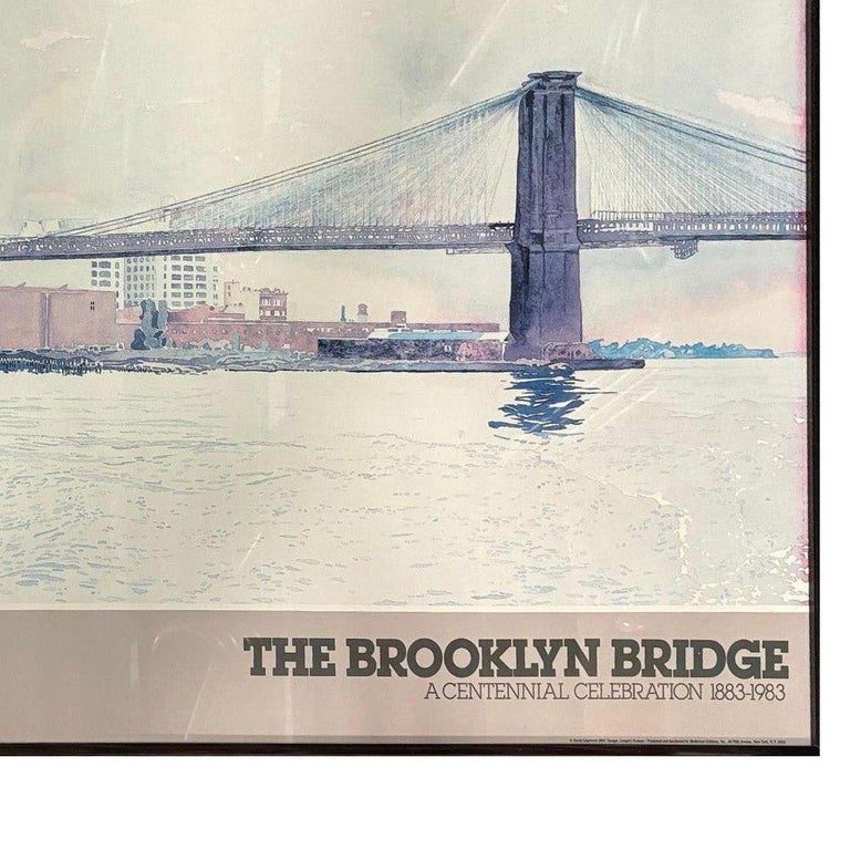 1983 "The Brooklyn Bridge" Watercolor Lithograph Poster by David Lingwood Framed