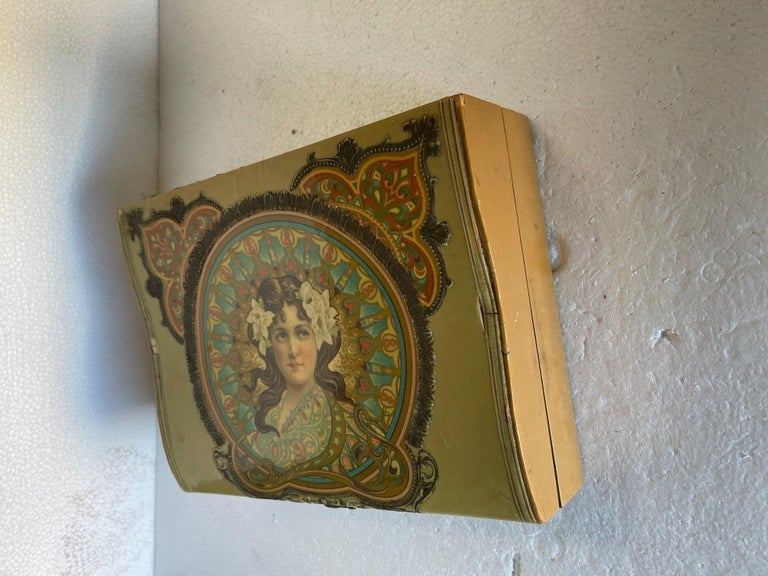 Art Nouveau Satin Lined Jewelry Box with/ Portrait on Cover