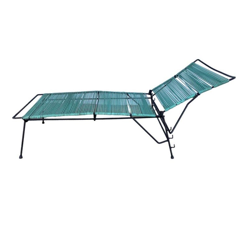MCM Walter Lamb Style Iron Outdoor/Patio Chaise Lounge w/ Teal Cord, 6 Available