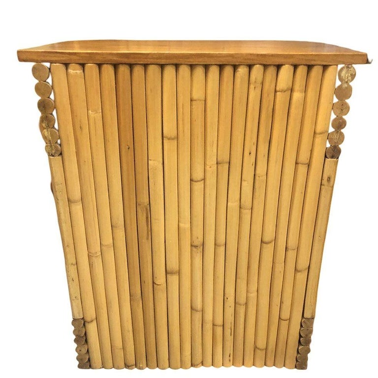 Restored Frankl Inspired Stacked Rattan Streamline Side Table w/ Floating Shelf