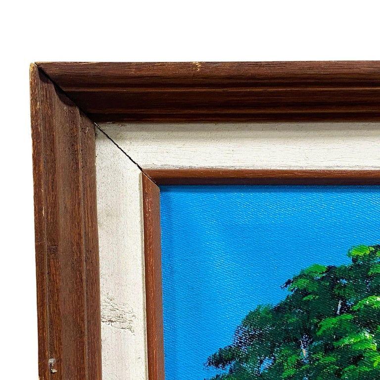 Large Tropical Hawaiian Scenic with Flamingos Oil on Canvas Signed