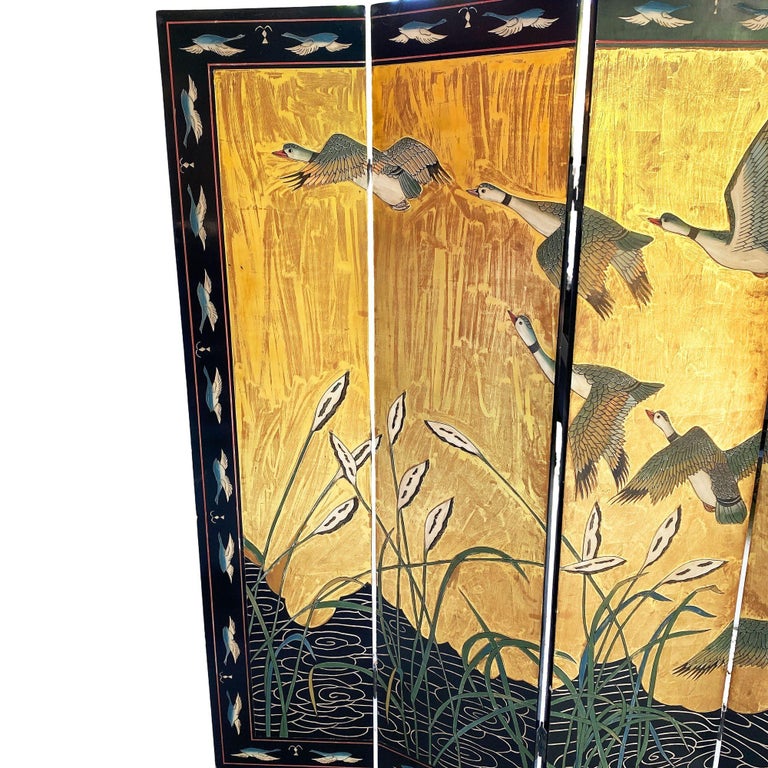 MCM Chinese Export Hand Gilded 6-Panel Geese Coromandel Screen Room Divider