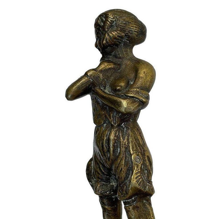 6" Tall Art Deco Nude Female Flapper Bronze Sculpture on Green Onyx Base