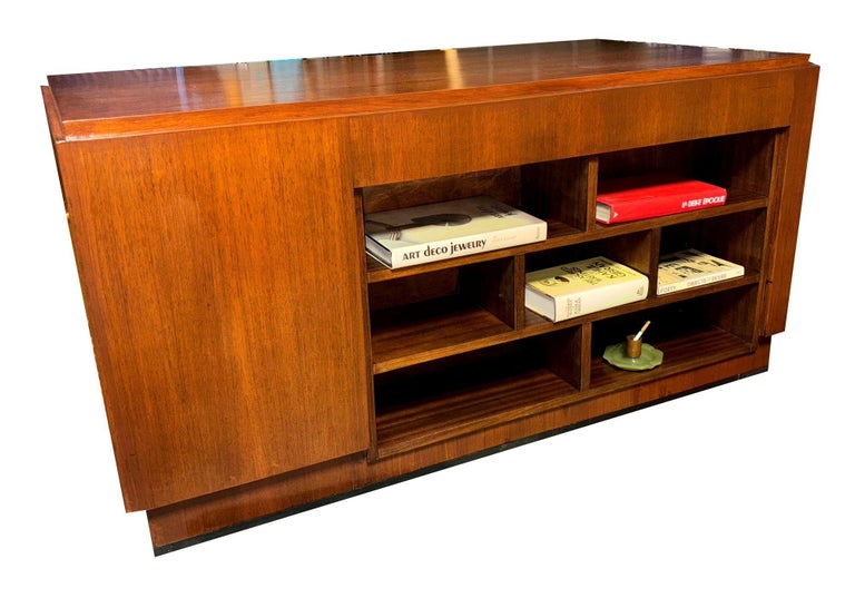 1930s Restored French Art Deco Mahogany and Chrome Executive Desk w/ Bookshelves