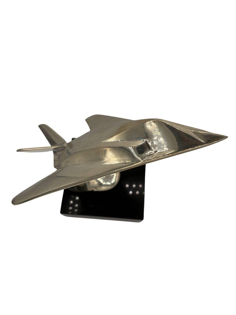 1980s Modernist Lockheed F-117 Nighthawk Chrome Sculpture w/ Black Granite Base