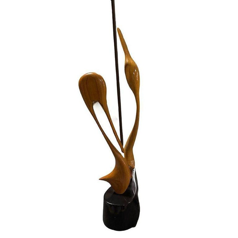 Finnish Carved Maple Lovers Crane Table Lamp Attributed to Sakari Pykälä