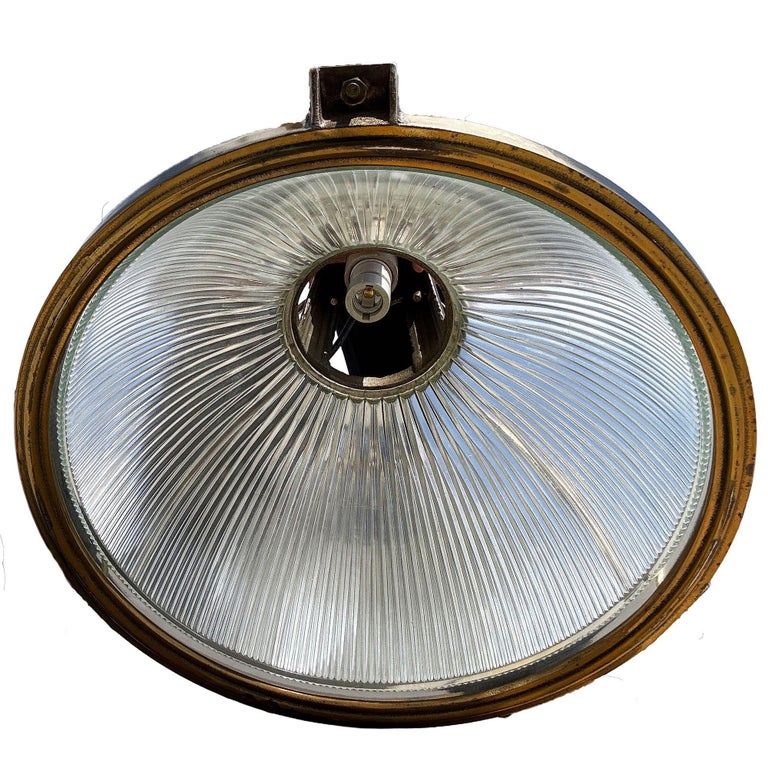 Rare Brass Plated Holophane Industrial Hanging Pendant Light