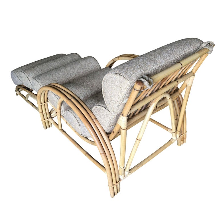 Restored 1938 Three-Strand "Double-Loop" Rattan Chaise Lounge w/ Ottoman